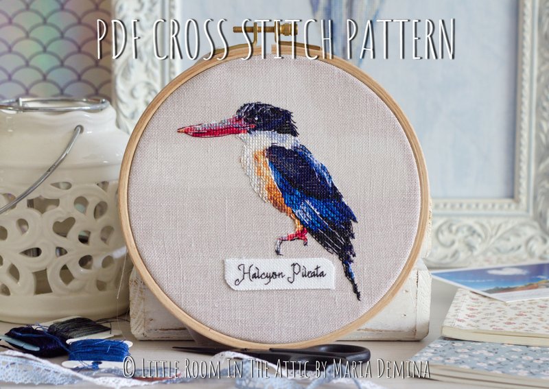 Black-capped Kingfisher PDF cross stitch pattern 蜂鸟十字绣 - 手工藝教學/工具書 - 其他材質 