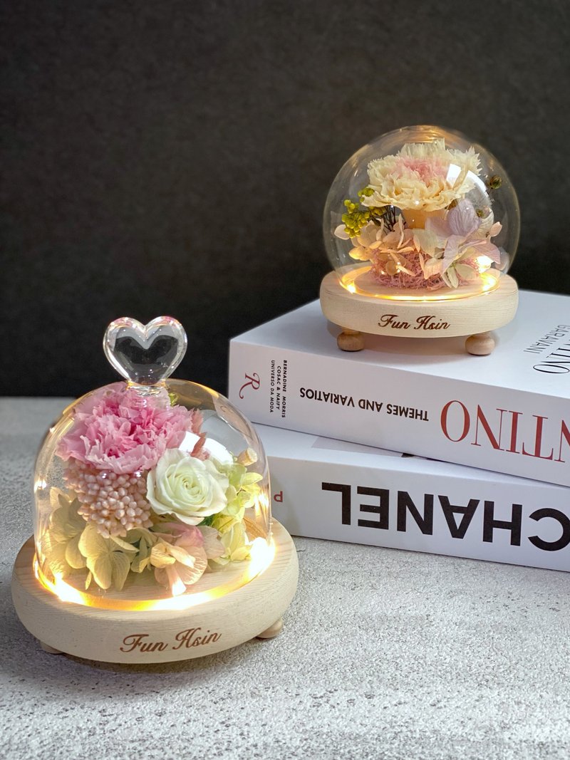 Carnation Heart-shaped Glass Cup Glass Ball Night Light Mother's Day Gift Immortal Flowers Never Wither - Items for Display - Plants & Flowers Multicolor