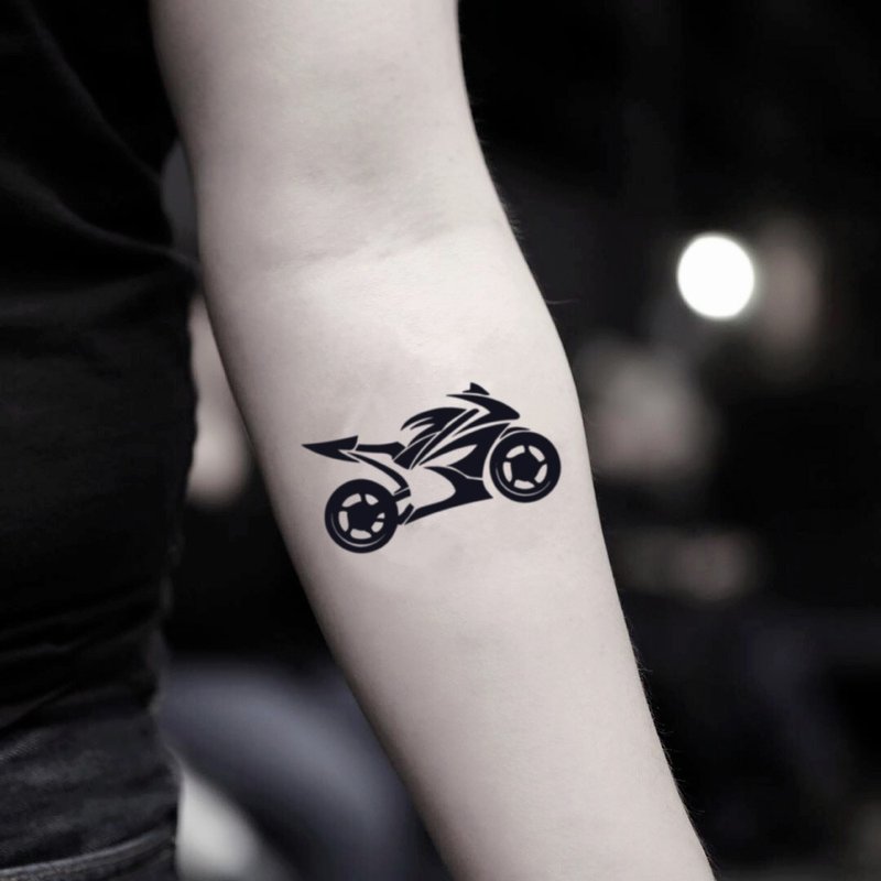 OhMyTat 摩托車 Motorcycle 刺青圖案紋身貼紙 (2 張) - 紋身貼紙/刺青貼紙 - 紙 黑色