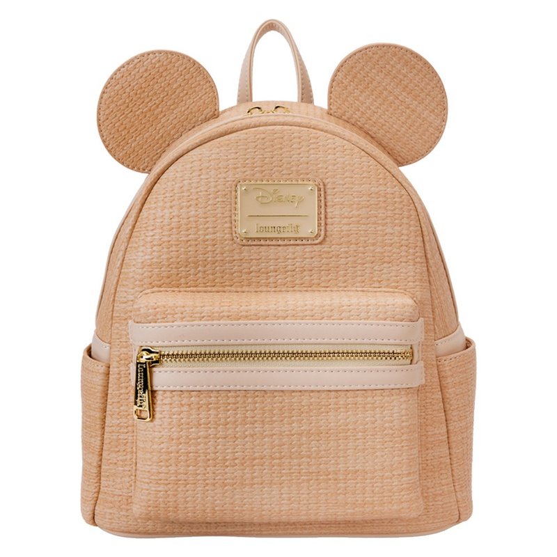 LOUNGEFLY-Mickey and Friends Textured Mini Backpack - Backpacks - Faux Leather Khaki