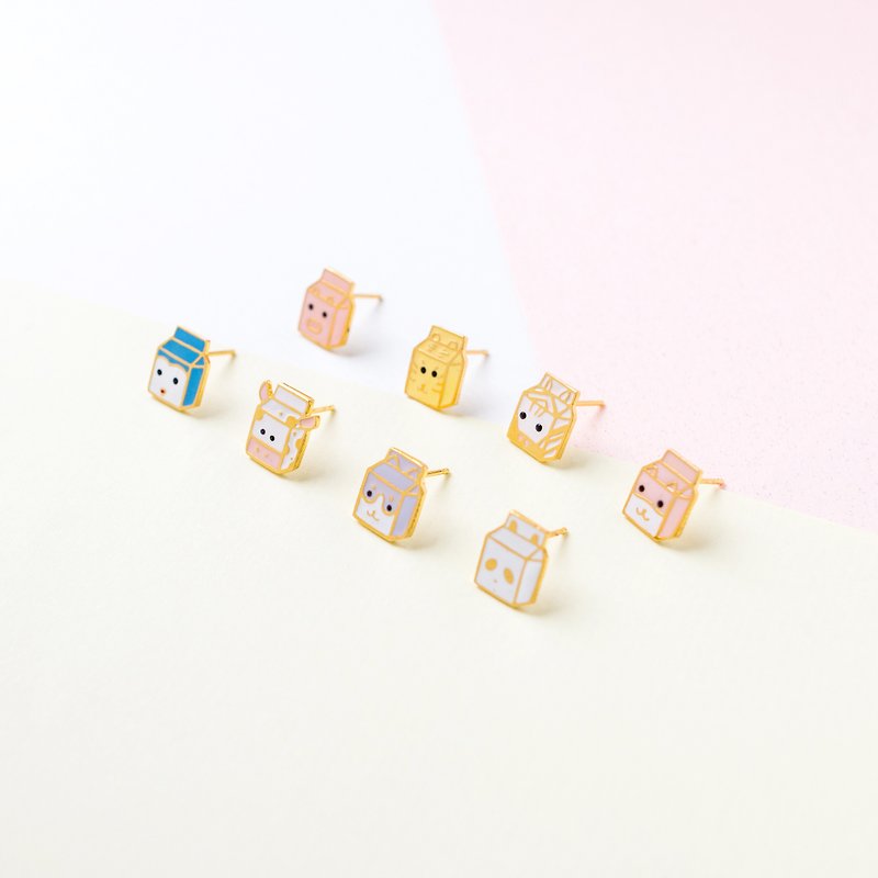 Animal Milk Box Series Animal Milk | Handmade Earrings - ต่างหู - วัตถุเคลือบ หลากหลายสี