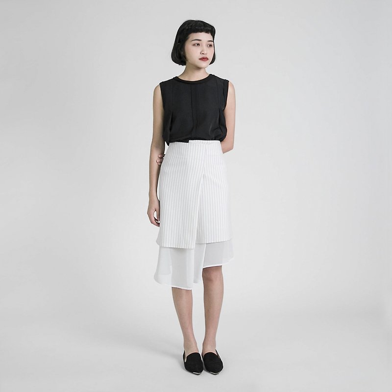 Chirico_ Chirico pleated skirt _8SF231_ white - กระโปรง - ผ้าฝ้าย/ผ้าลินิน ขาว