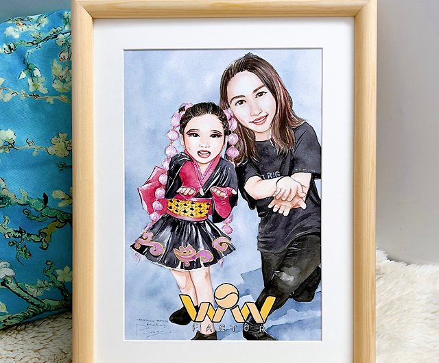Hand Drawn Watercolor Portrait / Pet Portrait for 1-3 persons in A5 size -  Shop Watercolour Traveler by Erica R Wong Customized Portraits - Pinkoi