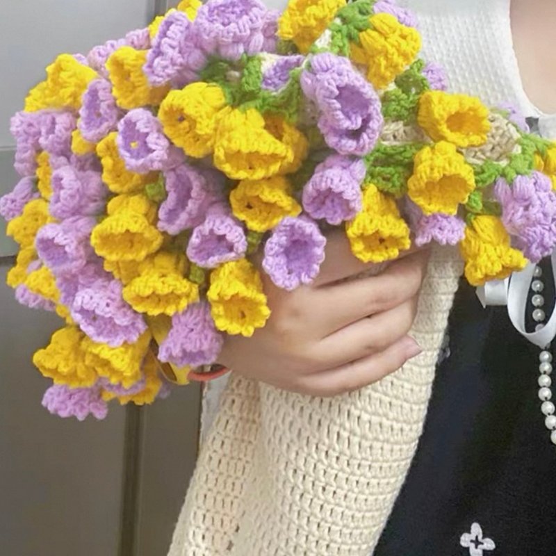 鈴蘭花朵毛毯花束毯子手工毯編織 diy 材料包鉤織花毯禮物 - 編織/刺繡/羊毛氈/縫紉 - 聚酯纖維 