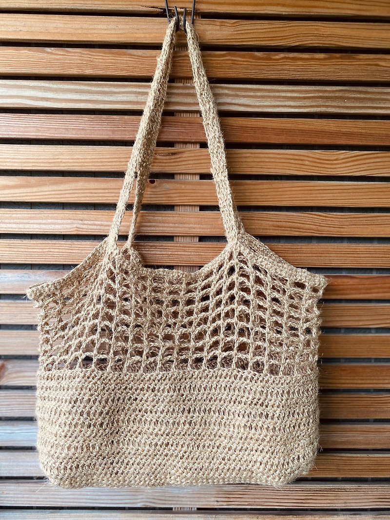GooDay natural jute shoulder bag / shopping bag - กระเป๋าแมสเซนเจอร์ - ผ้าฝ้าย/ผ้าลินิน สีกากี