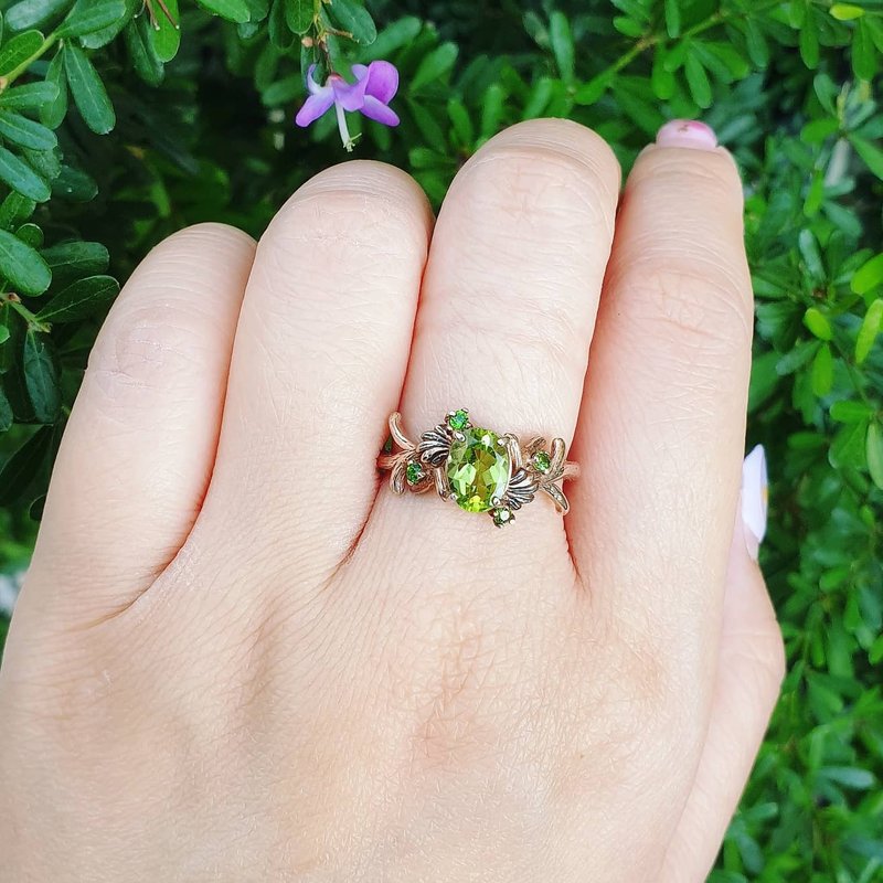Peridot ring decorated with Diopside ***Genuine gemstone*** - General Rings - Semi-Precious Stones Green