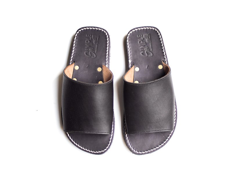 【SS Sandals】 訂製款 NICE 尼斯 黑色牛皮拖鞋 - 涼鞋 - 真皮 黑色