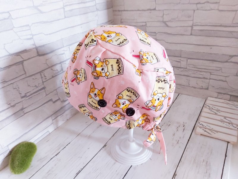 Medical double-layer surgical cap, work cap, baking cap Jane Milk Corgi pink - Hats & Caps - Cotton & Hemp Multicolor