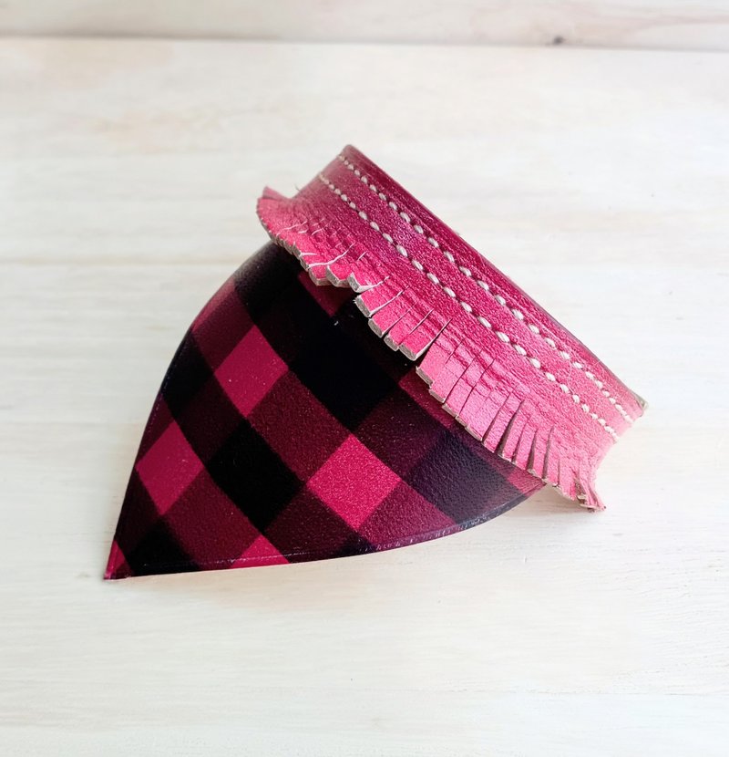 Genuine Cowhide Red Check Bandana Collar for Extra-Small and Small Dogs - หมอน - หนังแท้ สีแดง