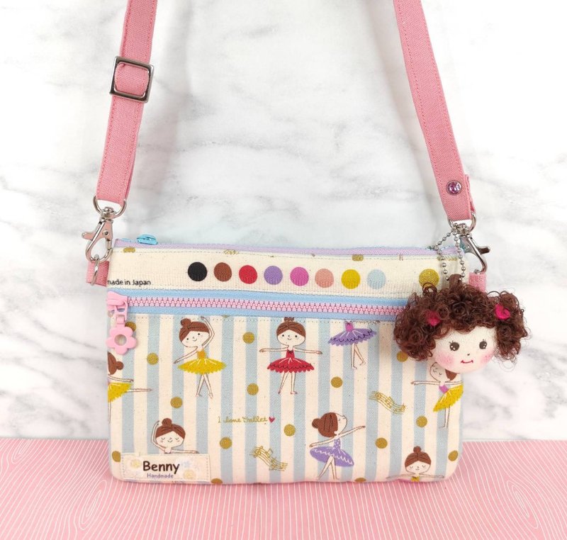 Mobile phone bag--with doll charm - Messenger Bags & Sling Bags - Cotton & Hemp 