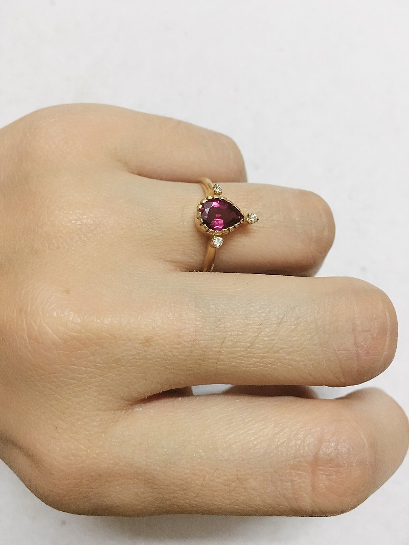 粉紅 碧璽 鑽石 18k 金戒指 尼泊爾 手工製 客製化 - 戒指 - 寶石 