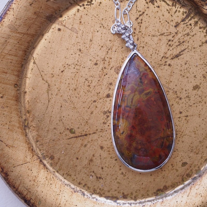 Natural Warring States Red Agate Large Long Handmade Sterling Silver Necklace Natural Red Agate - Necklaces - Semi-Precious Stones Red