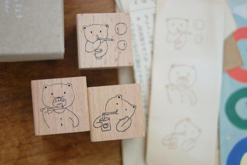 Kojima Craftsman Re-engraved Badge - Bear Daily A - Stamps & Stamp Pads - Wood 