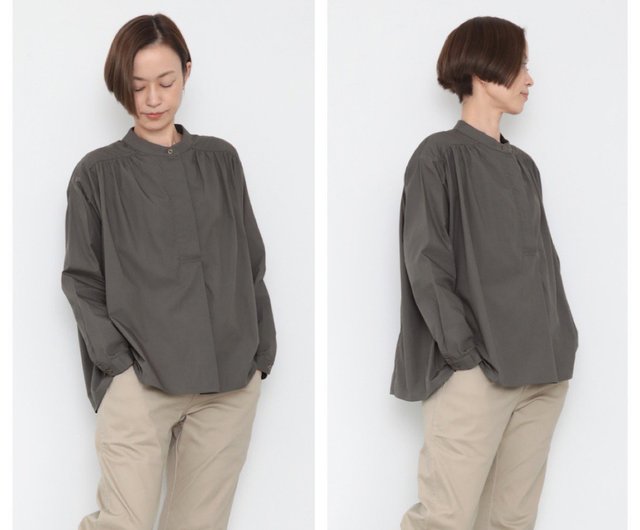 Carl shirts / charcoal | ギャザーたっぷり、ふわっとしたシルエット