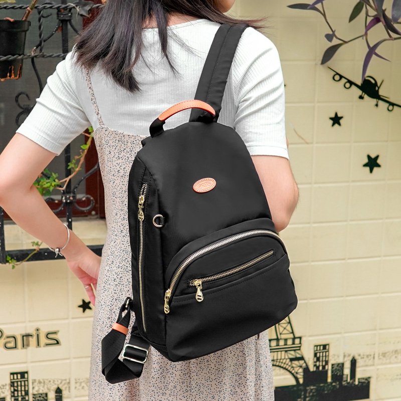Lightweight and pressure-relieving double-sided zipper anti-theft backpack (small) - plain black - Backpacks - Nylon Black