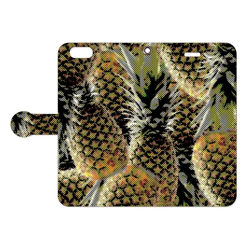 [Handbook type iPhone case] sweet pineapple - Phone Cases - Genuine Leather Black