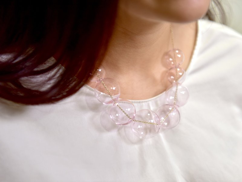 PERLA PINK - Pink Glass Bubbles Pearl Necklace - สร้อยติดคอ - แก้ว สึชมพู