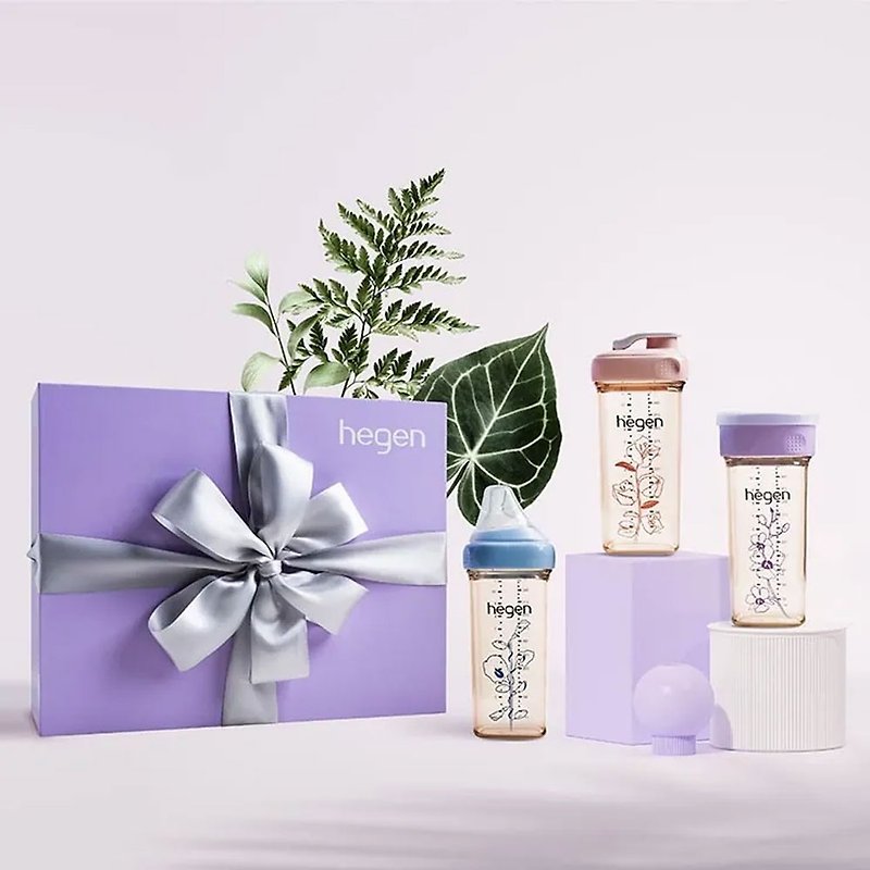 Hegen PCTO Purple Blooming Blossom Gift Box Learning Drink Cup/Nursing Bottle/Children's Water Bottle/Newborn Gift/ Postpartum care - Baby Gift Sets - Silicone 