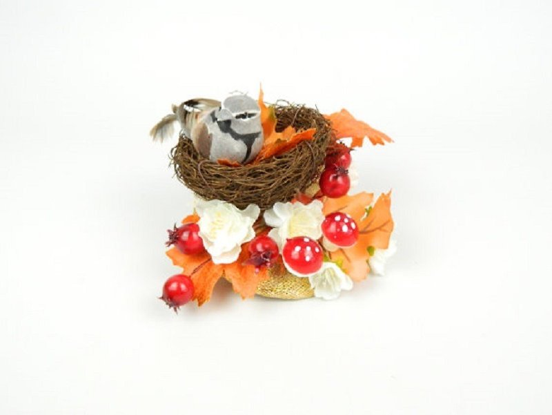 SALE Headpiece Fascinator Nest Feathered Bird Silk Flowers Mushrooms and Berries - Hair Accessories - Other Materials Orange