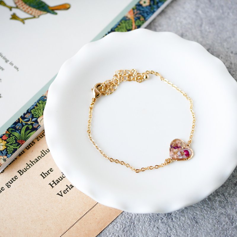 ハート押し花ブレスレット/ゴールドカラー - 手鍊/手環 - 樹脂 金色