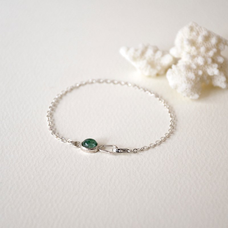 Simple natural green tourmaline with 925 silver bracelet // October birthstone - Bracelets - Gemstone Green