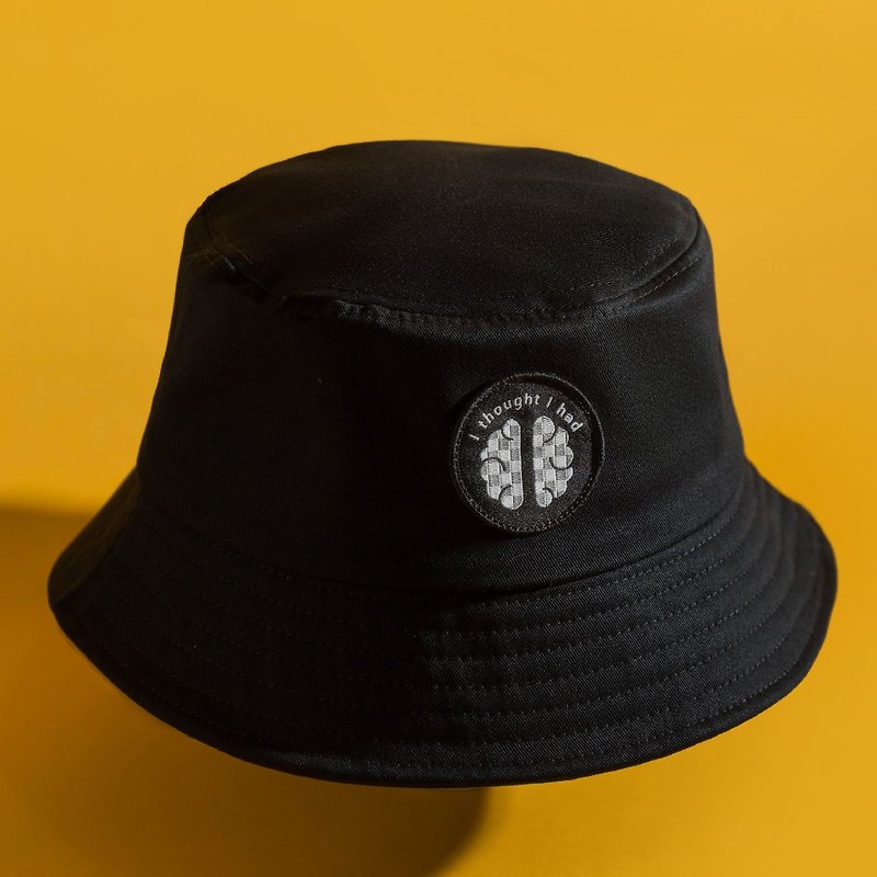 [Without a brain hat] I thought I went out with a brain today - black embroidered fisherman hat/hat - Hats & Caps - Cotton & Hemp Black