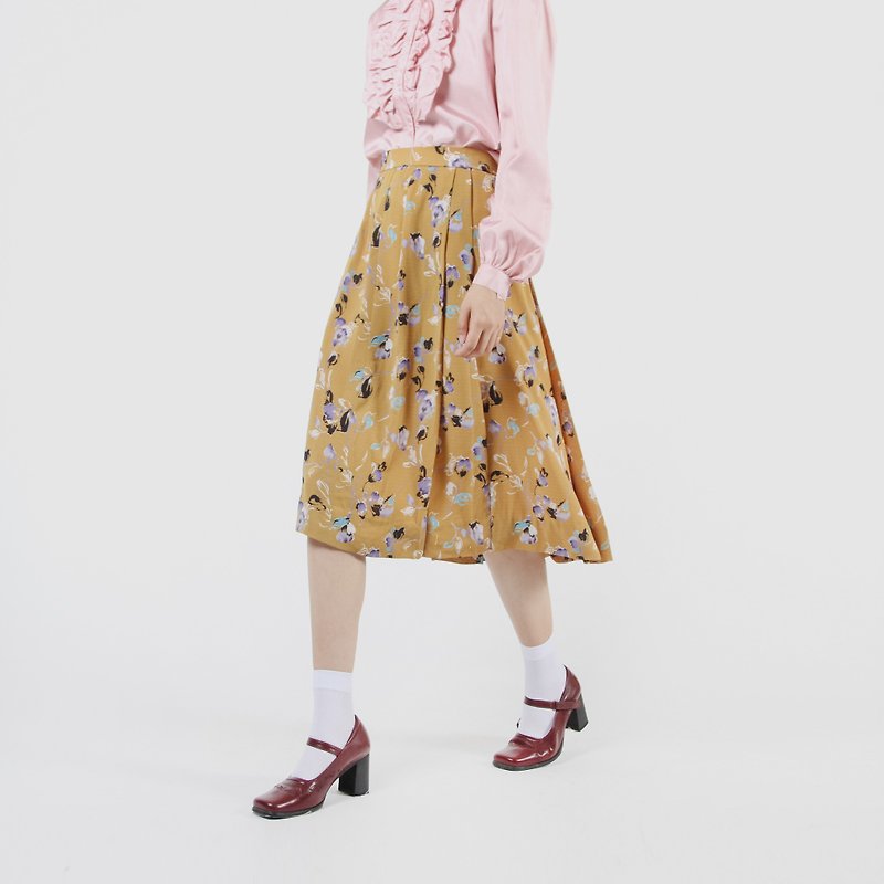 [Egg plant vintage] dry kapok printed vintage dress - Skirts - Polyester 
