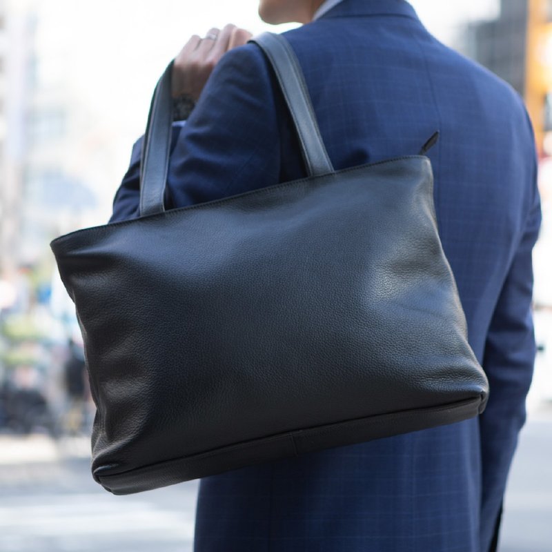 Tote bag for men, genuine leather, business bag, large capacity, large, lightweight, stylish, black, business bag, A4, self-standing, B4, bag, men's tote, brand, for commuting to work or school - กระเป๋าถือ - หนังแท้ หลากหลายสี