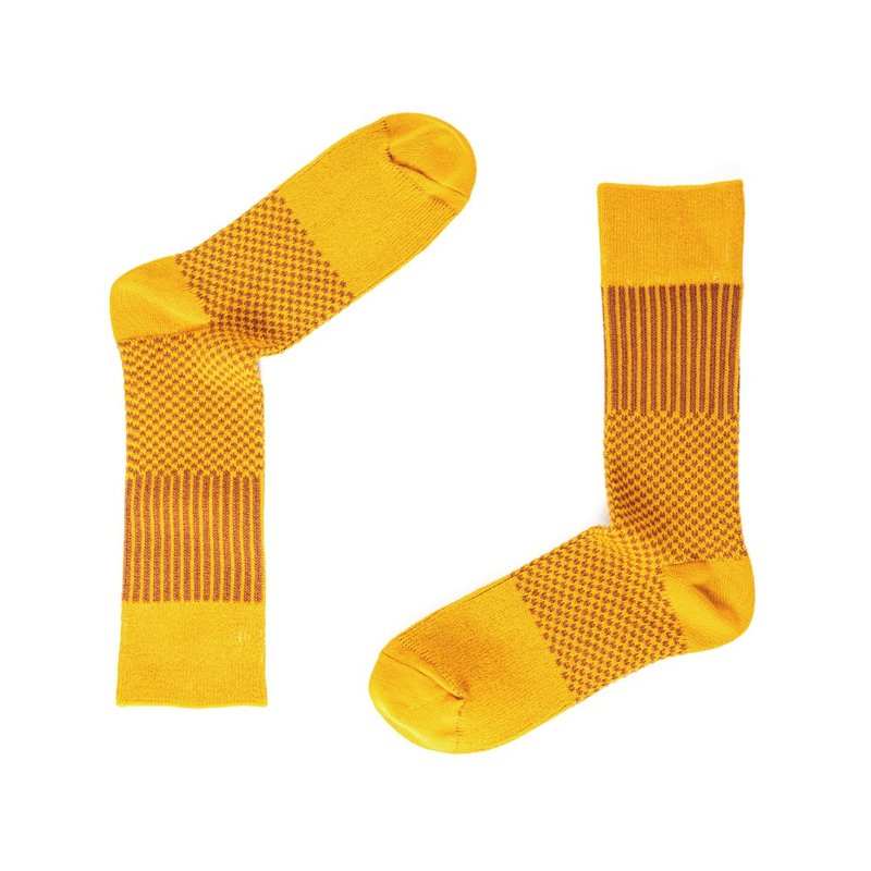 Fusion Striped Geometric Gentlemen's Socks - Mustard Yellow - Dress Socks - Cotton & Hemp Orange