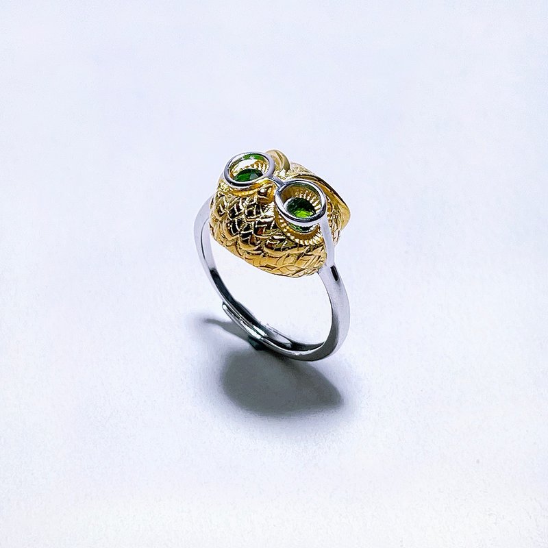 Green Diopside Dr. Owl 925 Sterling Silver Ring - General Rings - Gemstone Green