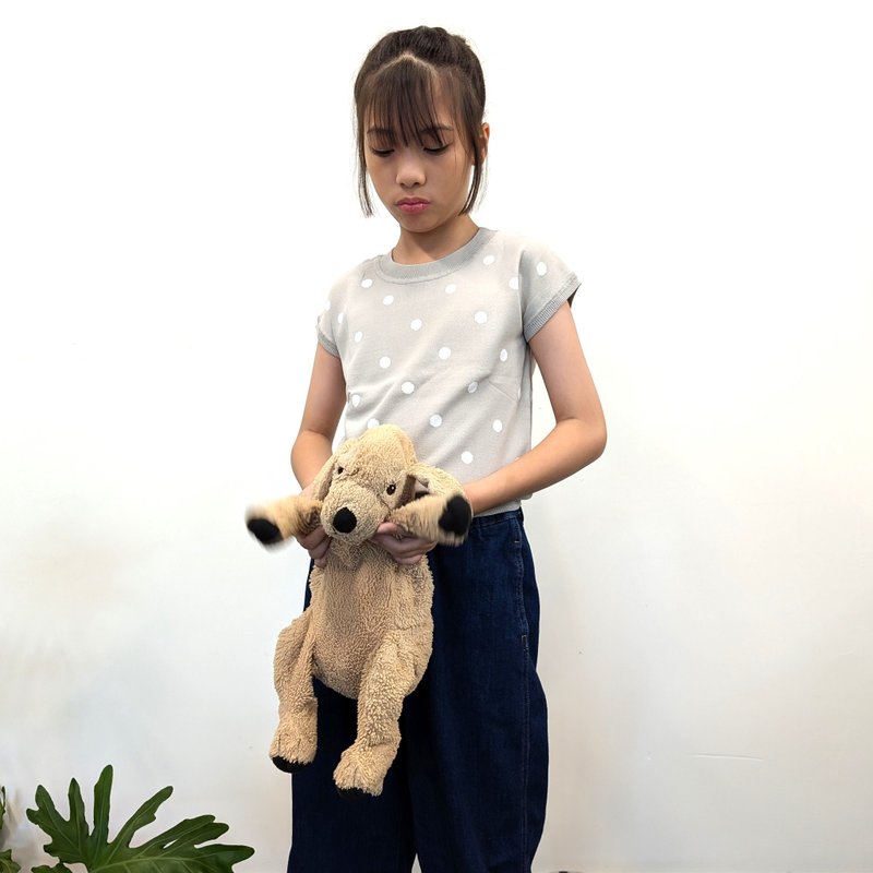 TiDi×ViF Big girls Khaki white dot short-sleeved knit top/short top in two sizes - เสื้อยืด - ผ้าฝ้าย/ผ้าลินิน สีกากี