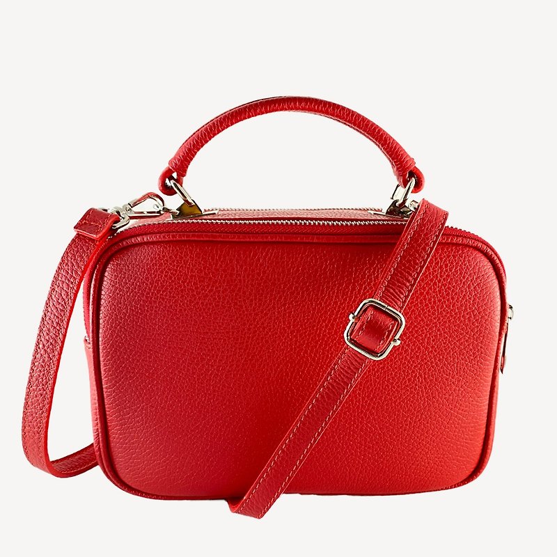 [Special offer with minor imperfections] [Made in Italy] Rebecca Double Layer Cube Crossbody Bag | Deep Red - Messenger Bags & Sling Bags - Genuine Leather Red