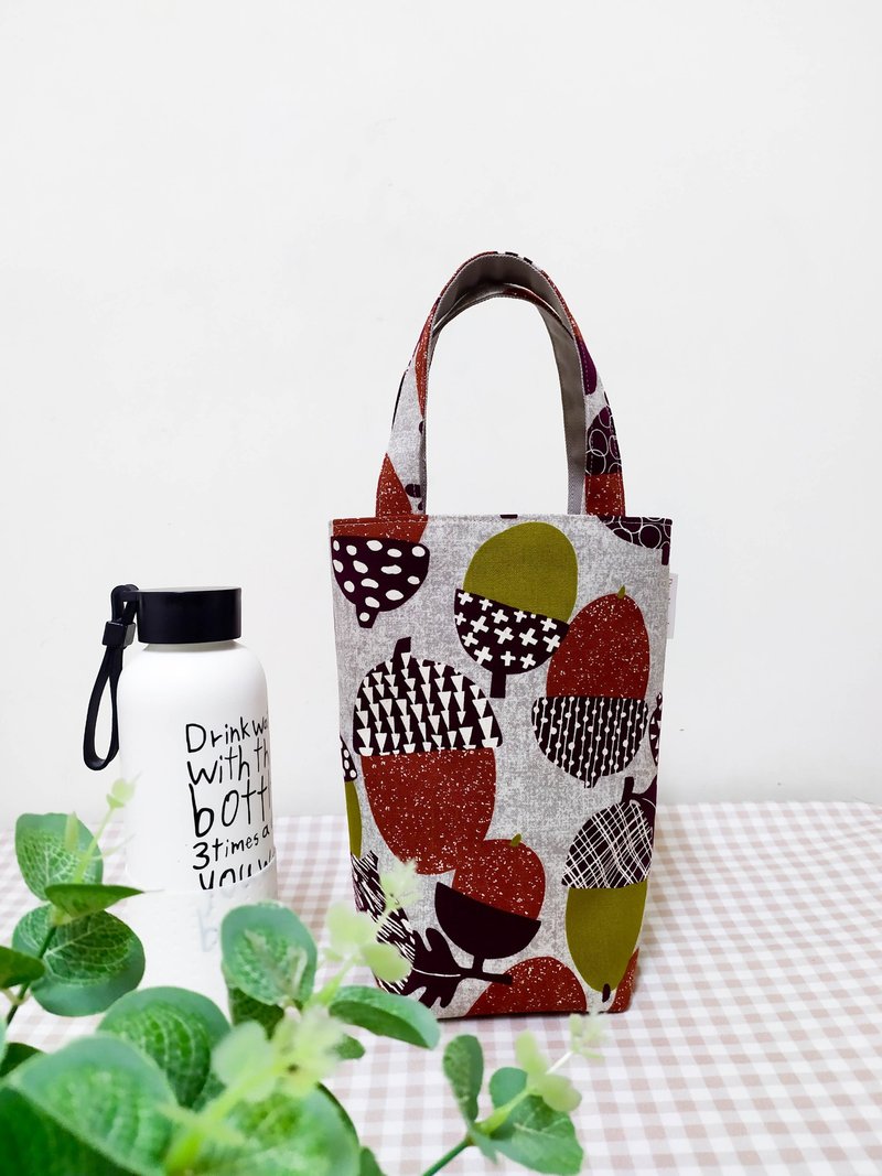 Jiajiajiu series water bottle bag/drink bag/portable canvas bag/winter pine cone style - ถุงใส่กระติกนำ้ - ผ้าฝ้าย/ผ้าลินิน สีเทา