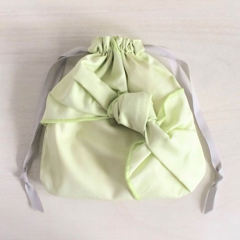 シャーベットカラー 結び目リボン巾着 グリーン - 化妝袋/收納袋 - 棉．麻 綠色