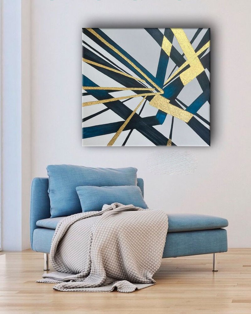 Abstract Line and Gold Oil Painting on Canvas Wall Ar Picture for Living Room - Wall Décor - Cotton & Hemp Black