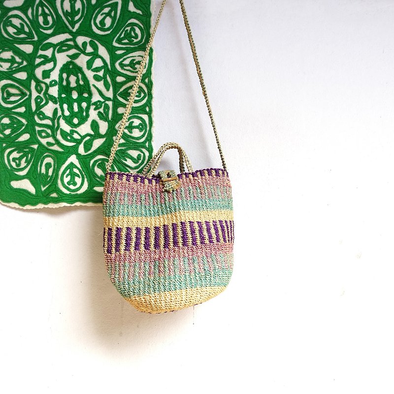 BajuTua / Ancient / Light Pink X Purple Striped Type Kenya Pack - Medium - Messenger Bags & Sling Bags - Cotton & Hemp Multicolor