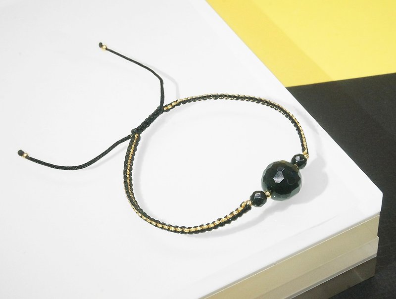 Edith & Jaz • Black Agate with Black Cord Bracelet - สร้อยข้อมือ - เครื่องเพชรพลอย สีดำ