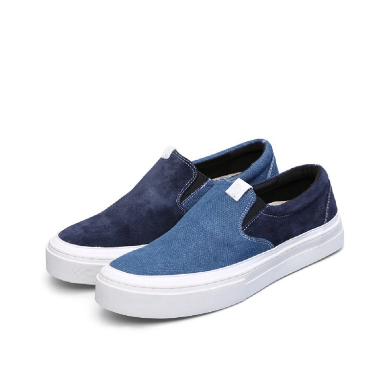 Tooling style mandarin duck color matching shoes genuine leather stitching low top loafers - Men's Casual Shoes - Cotton & Hemp Blue