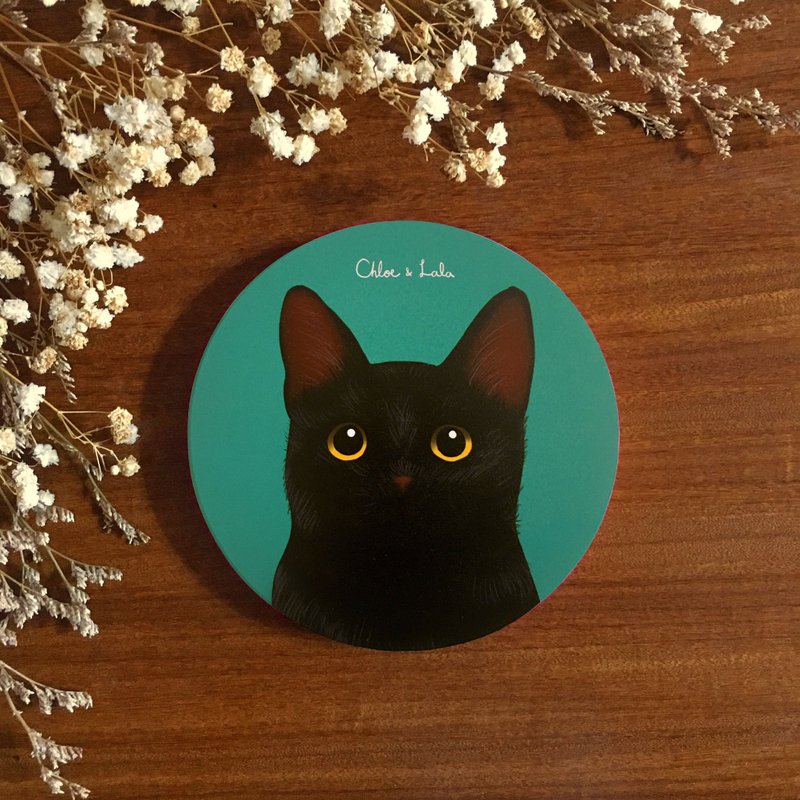 Wangmiao ceramic absorbent coaster-Black Cat - ที่รองแก้ว - ดินเผา สีเขียว