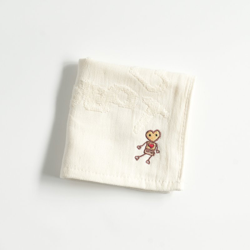 ROBOT gauze jacquard hand towel-robot - ผ้าเช็ดหน้า - ผ้าฝ้าย/ผ้าลินิน ขาว