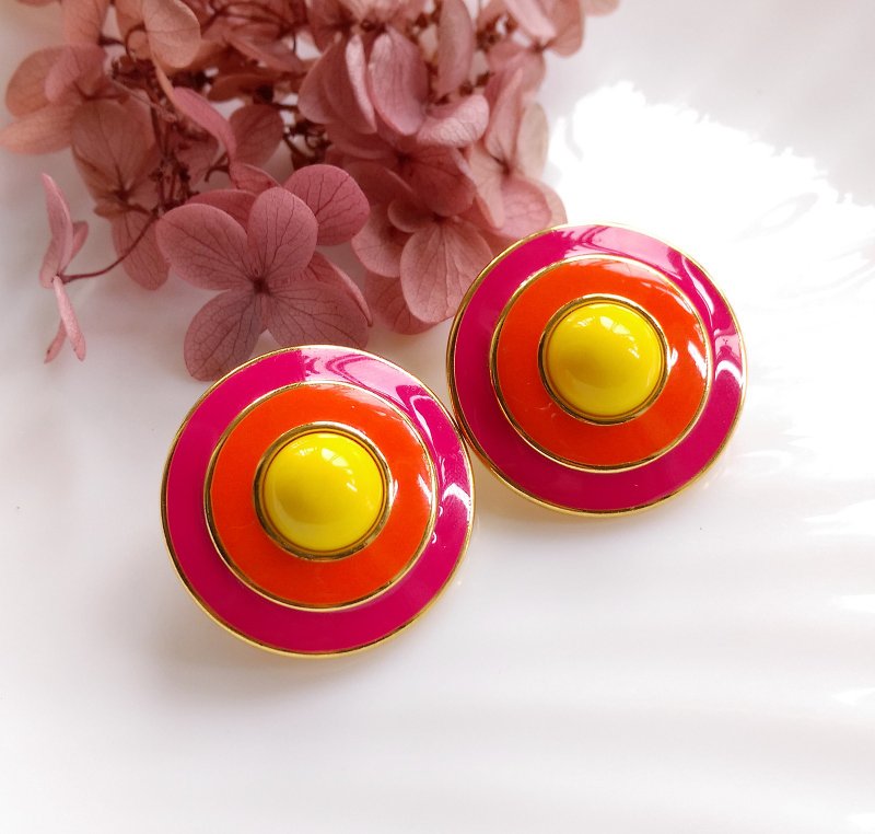 Western antique jewelry. MONET pop orange pin earrings - Earrings & Clip-ons - Other Metals Gold