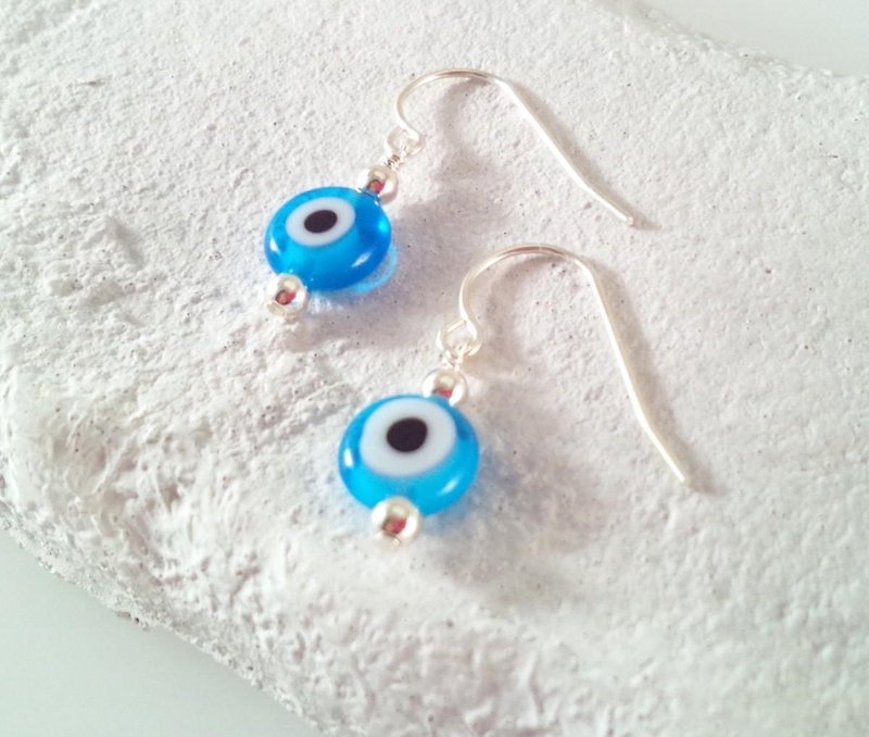 EVIL EYE Evil eye protection Turkish glass SV earrings 1 - Earrings & Clip-ons - Glass Blue