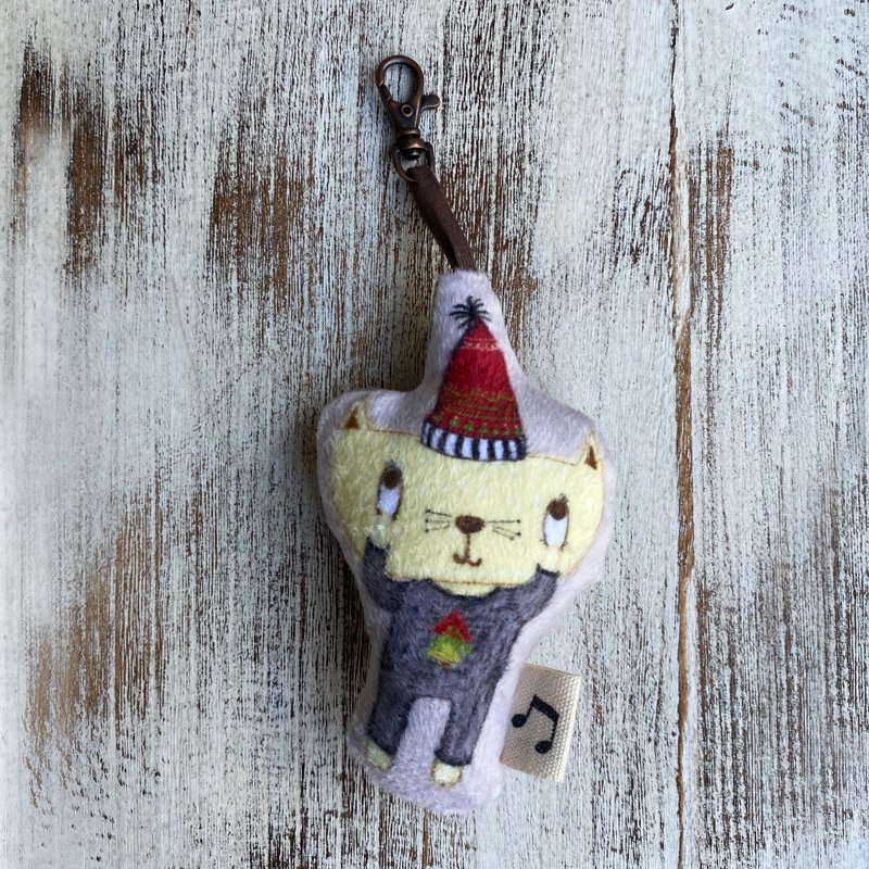 Merry Xmas pendant / key ring (Christmas trick or treat cat) - Charms - Cotton & Hemp Orange