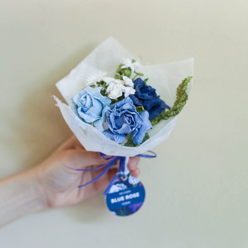ช่อดอกไม้ขนาดจิ๋ว ดอกกุหลาบโทนสีฟ้าน้ำเงิน - ตกแต่งต้นไม้ - กระดาษ สีน้ำเงิน