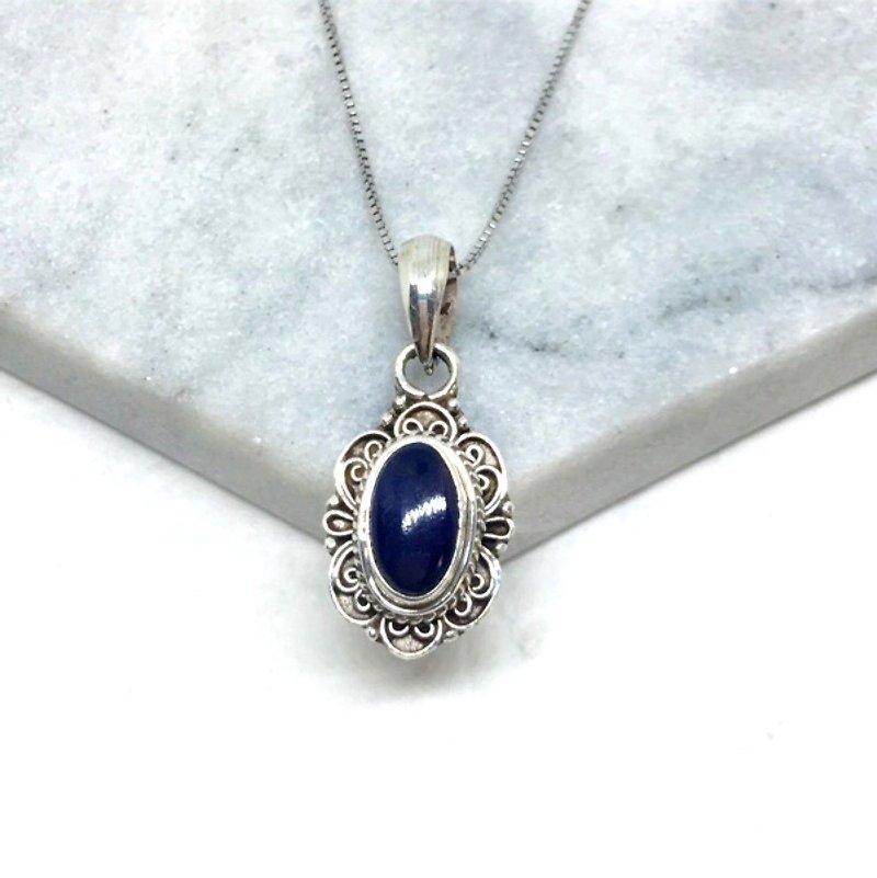 ライシュウチュ・シネパール925純銀製のネックレスクラシックなデザインの手作りのモザイク（様式2） - ネックレス - 宝石 ブルー