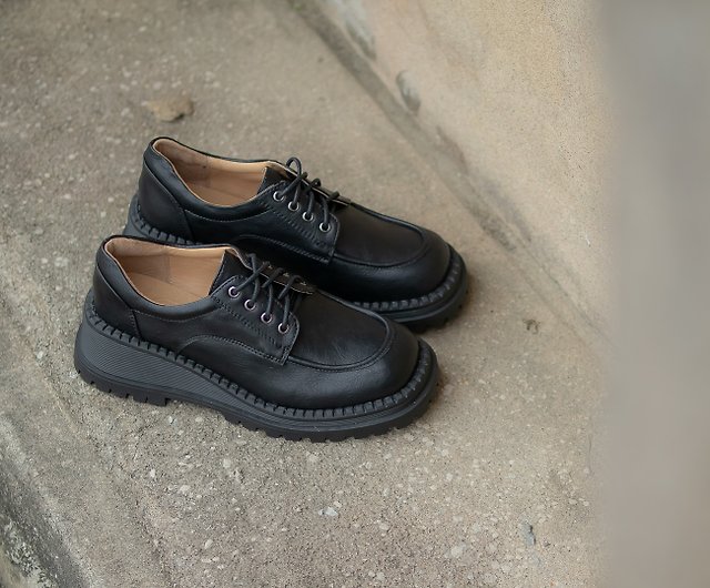 Retro heightened thick-soled dad shoes genuine leather_black