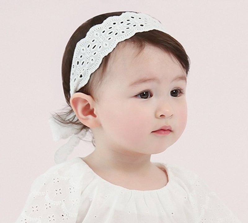 韓国の幸福の王子スカーレット女児のヘアバンド - スタイ - コットン・麻 ホワイト