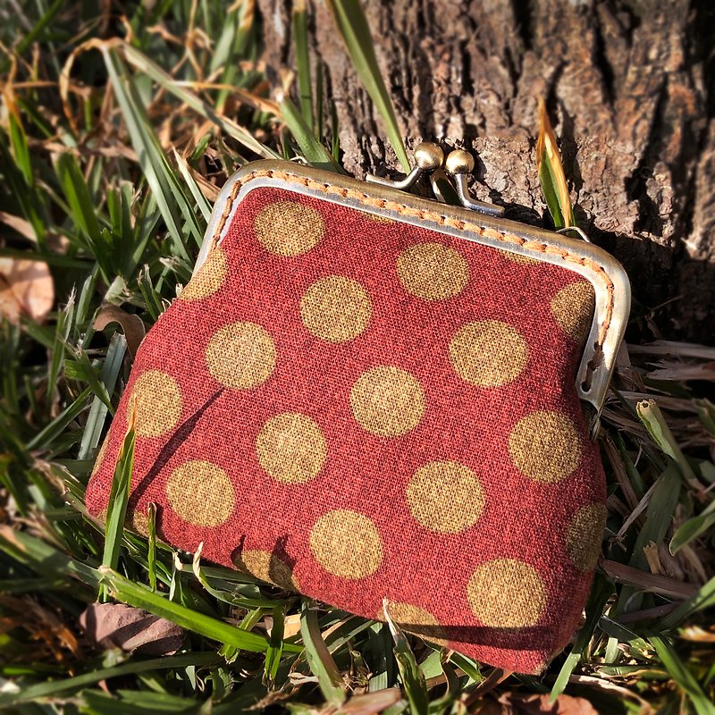 [Crimson Circle] Mouth Gold Card / Purse Small Object Storage Gift - Coin Purses - Cotton & Hemp Red