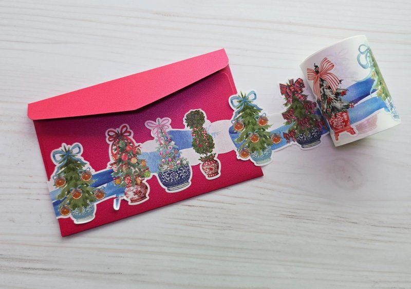 Christmas topiary trees laser cut wide washi tape - 紙膠帶/和紙/PET - 紙 多色