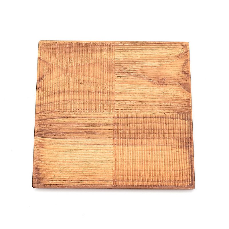 Natural Teak Square Tray/Dinner Plate XL-Striped Style│29CM Unpainted Log Camping Picnic - จานและถาด - ไม้ สีนำ้ตาล